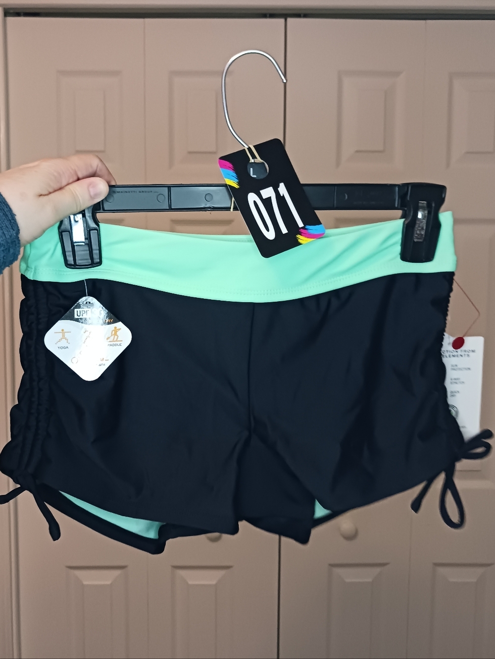 NWT Zeroxposur Green/Black Ruched Boyleg Swim Shorts with liner Size XS